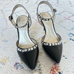Bandolino Black Stud Ankle Strap Heels size 7.5